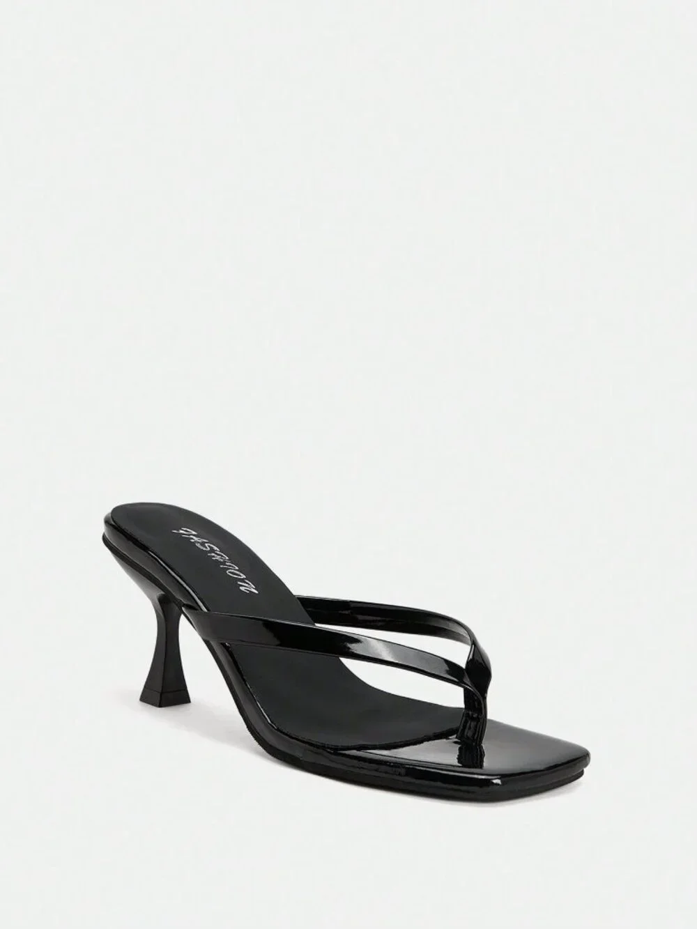 Black Elegant Women's High Heel Flip Flops, Criss-Cross Strap, Square Toe